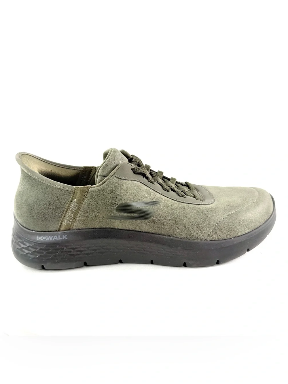 Skechers Men Size 11 Olive Shoe Faux Suede Slip Ins GO WALK Flex Smooth Motion